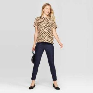 A New Day Women's Leopard Print Short Sleeve Round Neck Crepe T-Shirt